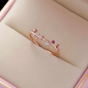Mini Crystal Garden 14k Rose Gold Plate Minimalist Stacking Ring Adjustable Band